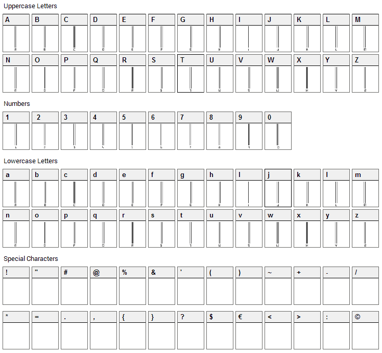 Barcoding Font Character Map