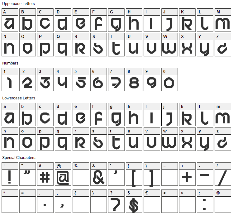 Bardust Font Character Map