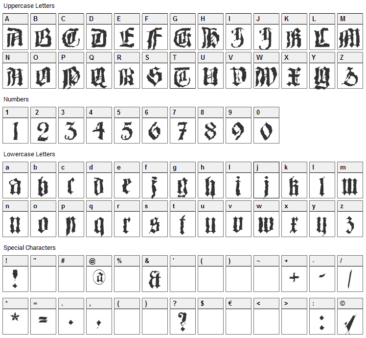 Barlos-Random Font Character Map