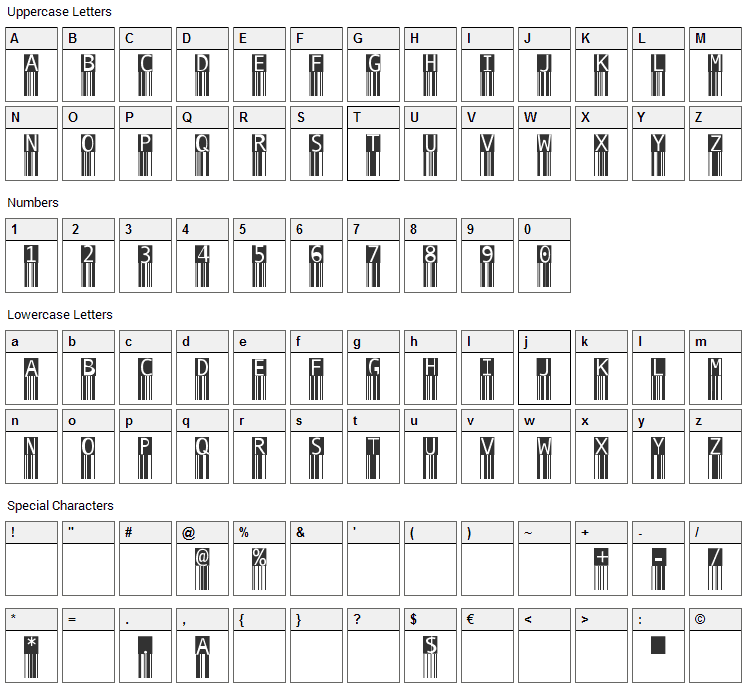 BarMKode-Inverse Font Character Map