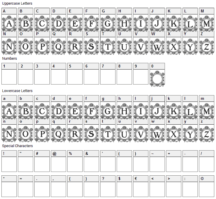 Barocque Capitals Font Character Map