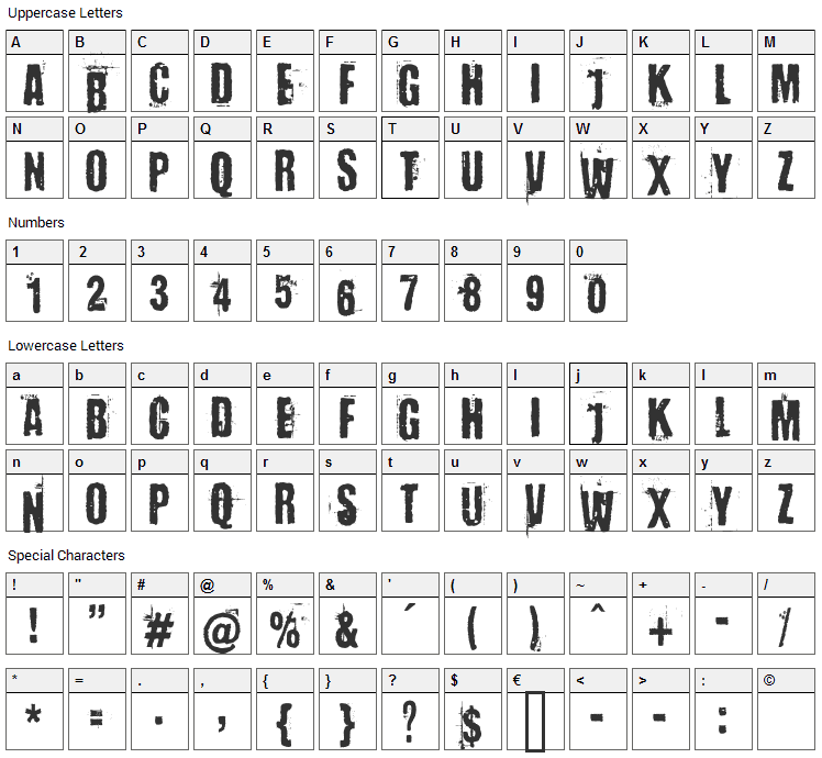 Baron Kuffner Font Character Map
