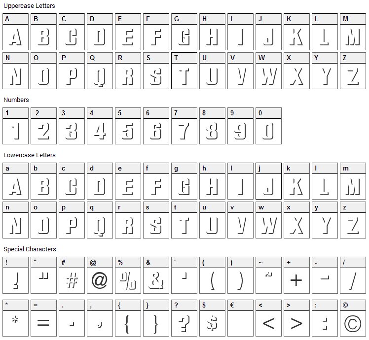 Bas Relief Font Character Map