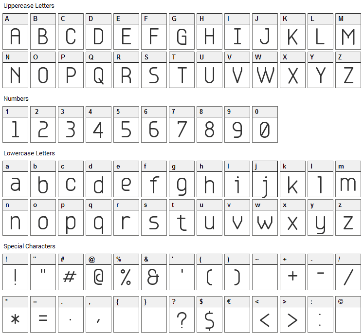 Base 4,5,6 Font Character Map