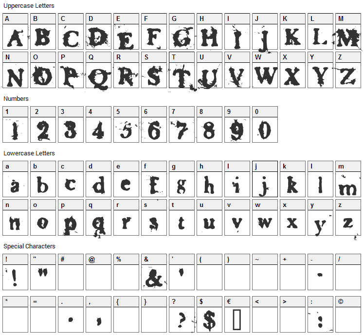 Basketcase Roman Font Character Map