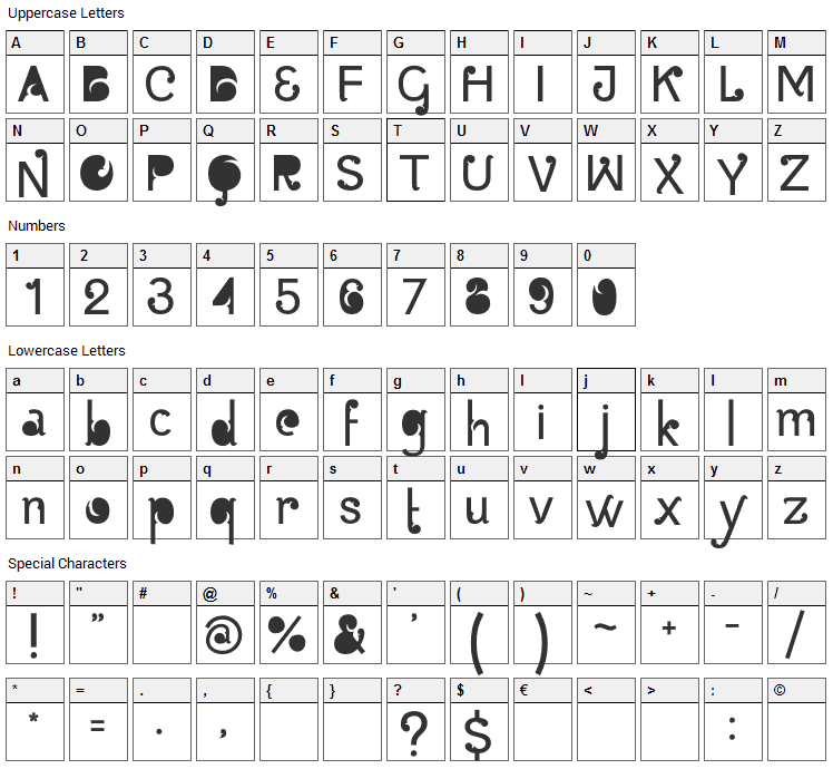 Batik Gangster Font Character Map