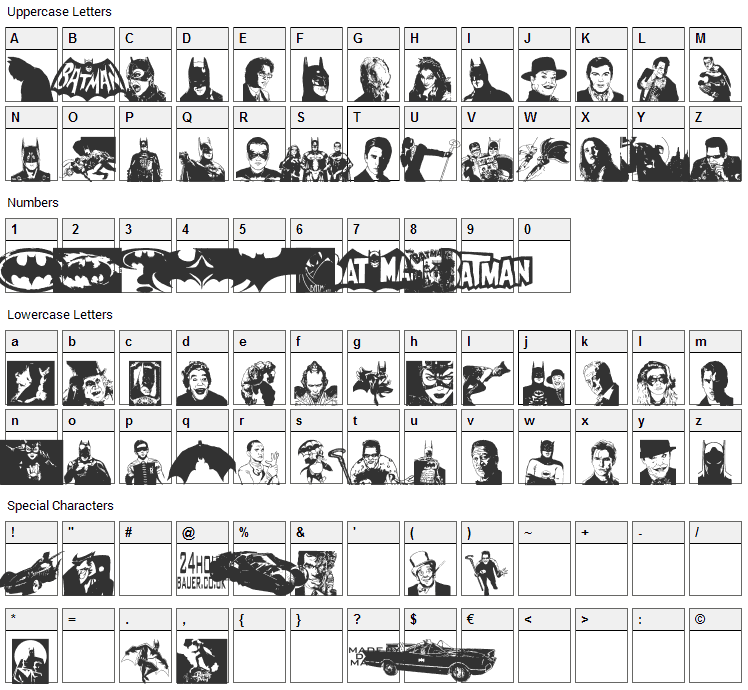 Batman The Dark Knight Font Character Map