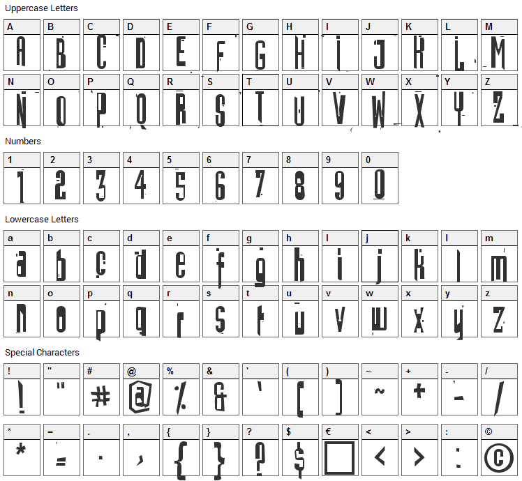 Batmos Font Character Map