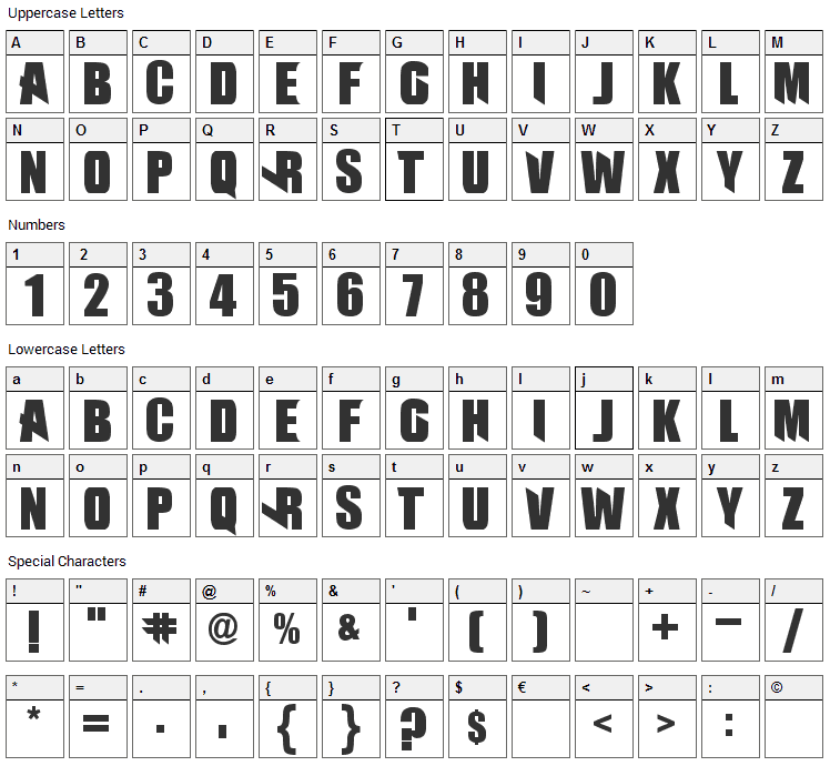 Battleground Font Character Map