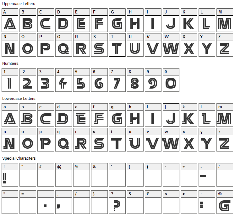 Battlestar Font Character Map