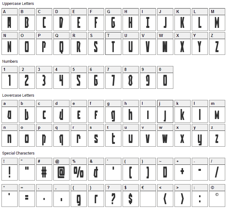 Battleworld Font Character Map