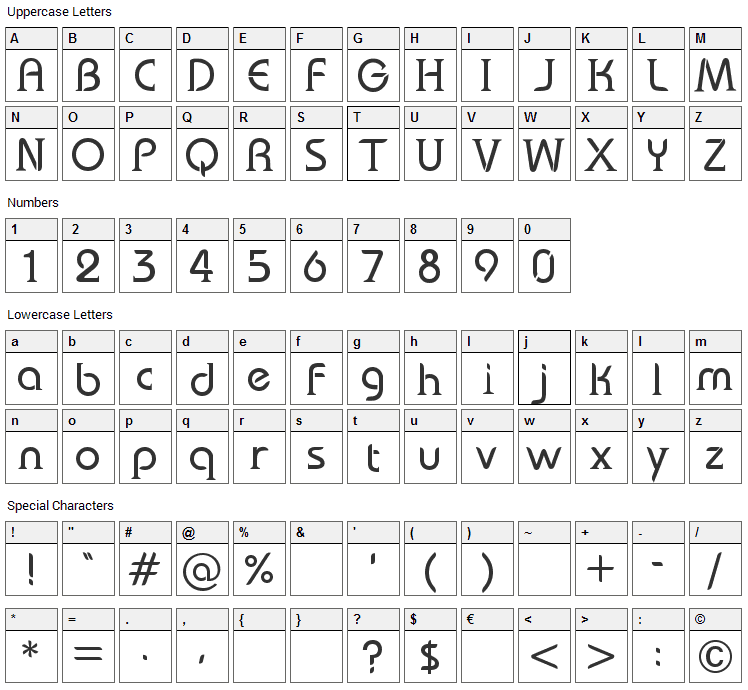 Bauserif Font Character Map