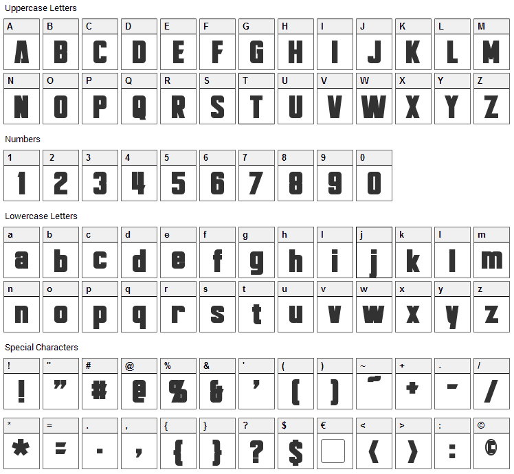 Bayformance Font Character Map