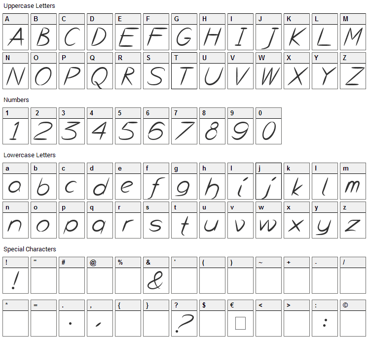 Bayou Font Character Map