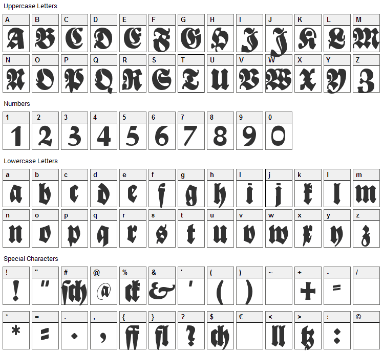 Bayreuth Font Character Map