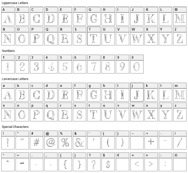 BB Petie Boy Font Character Map