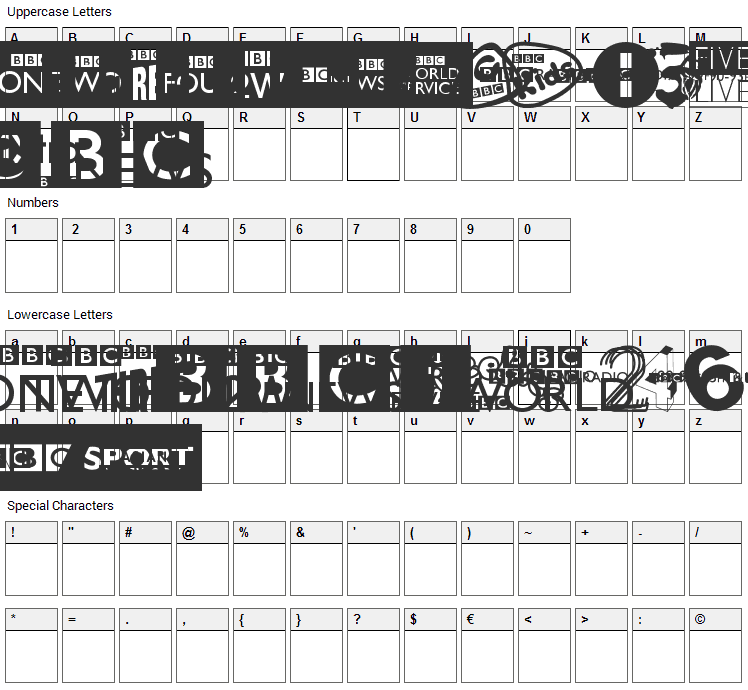 BBC logos Font Character Map