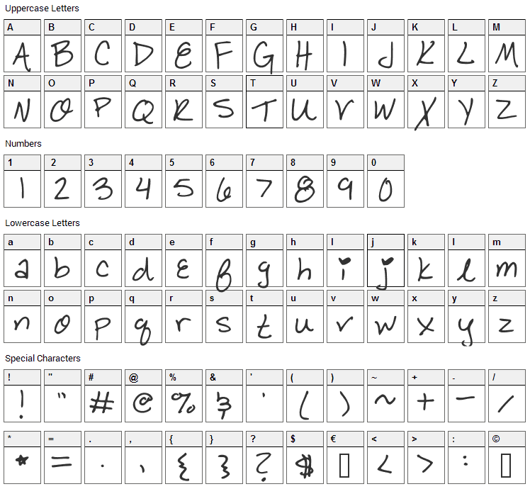BBY Cakes! Font Character Map