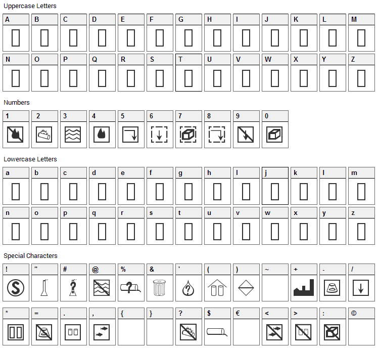 BCMELP EPD Symbols Font Character Map