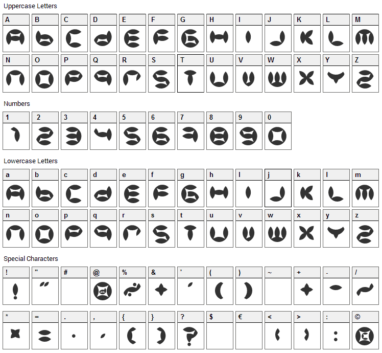 BD Beans Font Character Map
