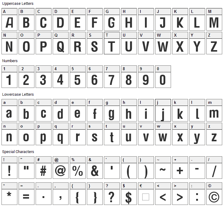 BDP Fox Font Character Map