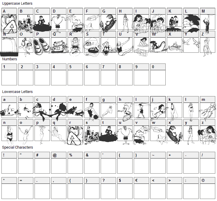 Beach Bats Font Character Map