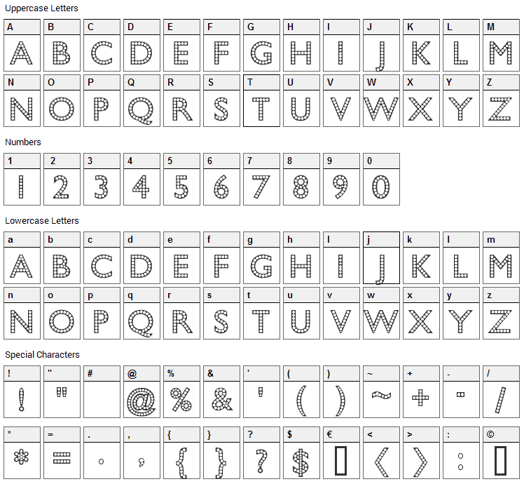 Bead Chain Marquee Font Character Map