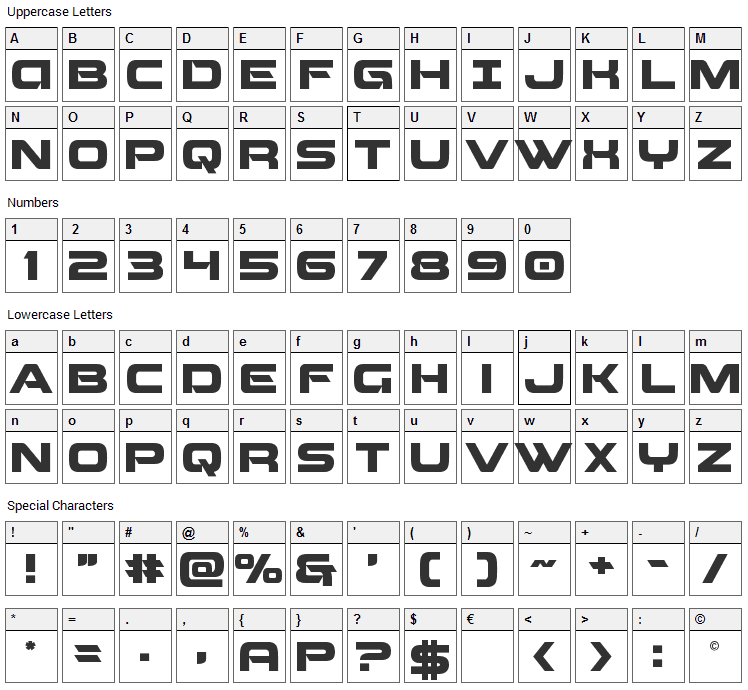 Beam Weapon Font Character Map