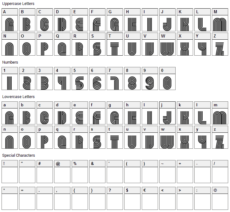 Beamie Font Character Map