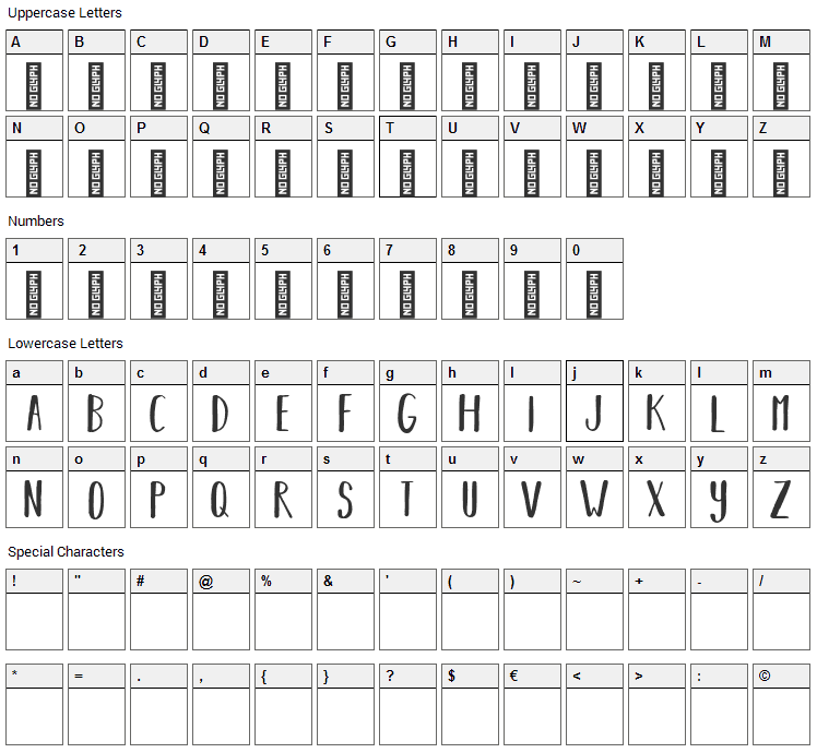 Bear Hugs Font Character Map