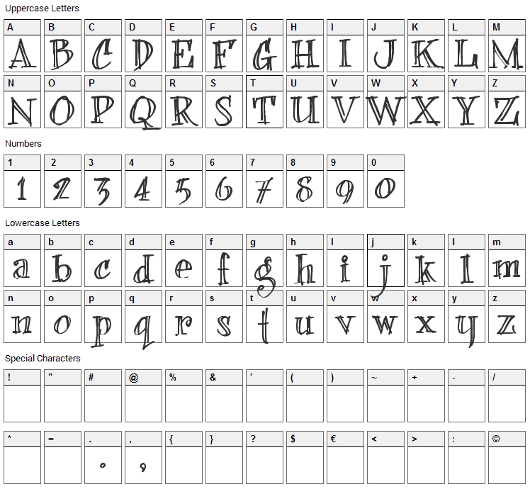 Bearer Fond Font Character Map