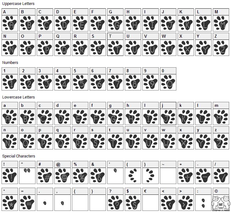 Bearfaced Font Character Map