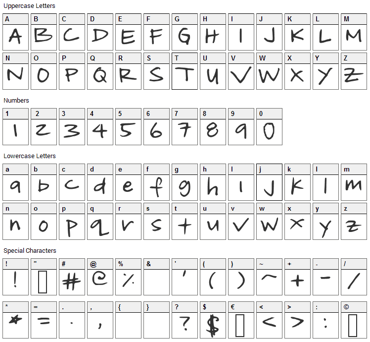 Beasley Light Font Character Map