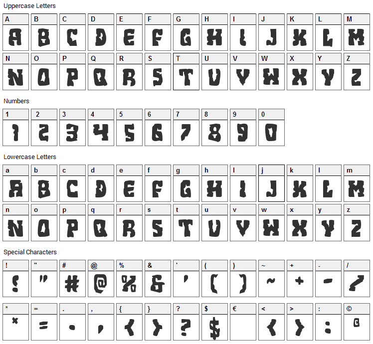 Beastian Font Character Map