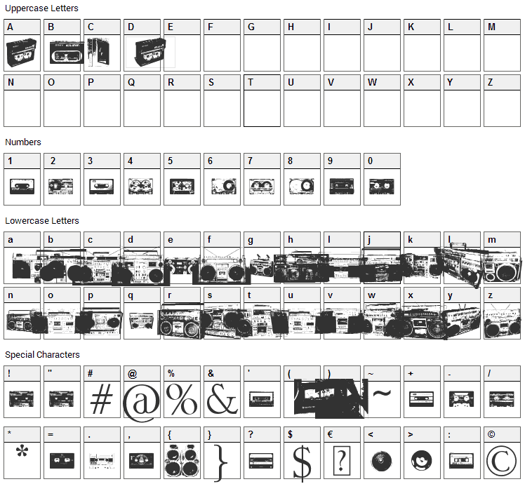 Beatbox M Font Character Map