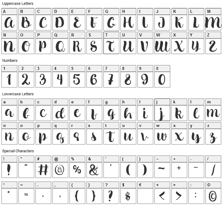 Beautiful Dahlia Font Character Map