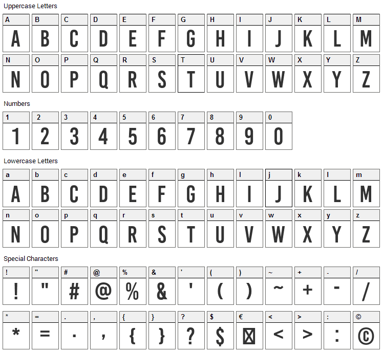 Bebas Kai Font Character Map