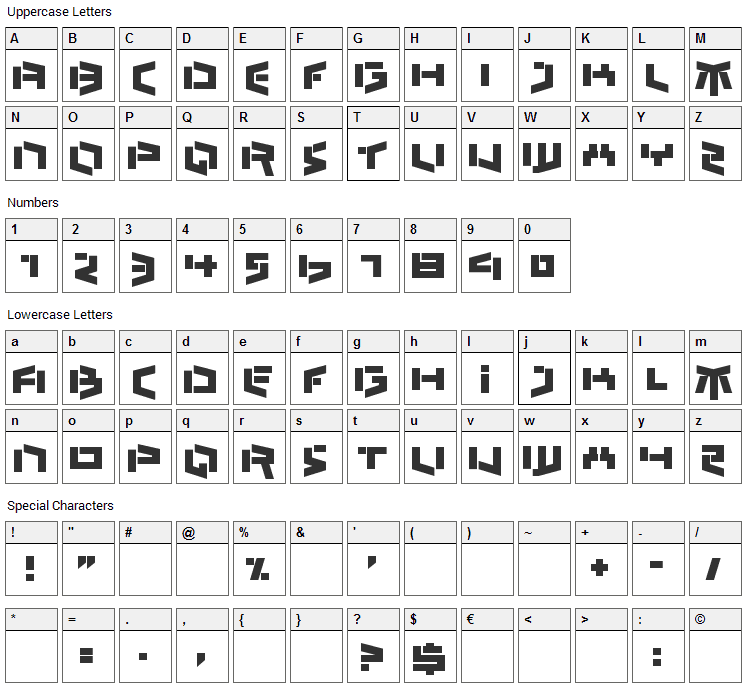 Bedlam Remix Font Character Map