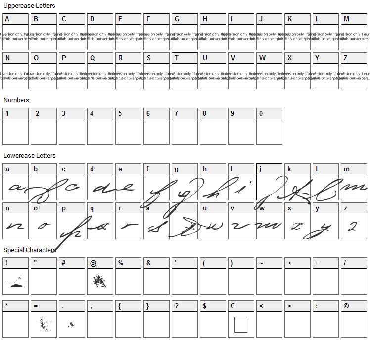 Bedtime Stories Font Character Map