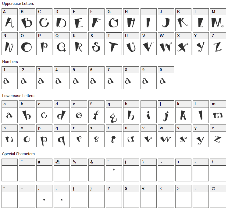 Beebop Font Character Map