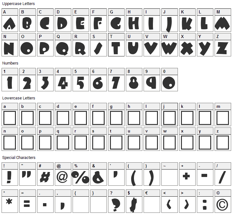 BeesWax Font Character Map