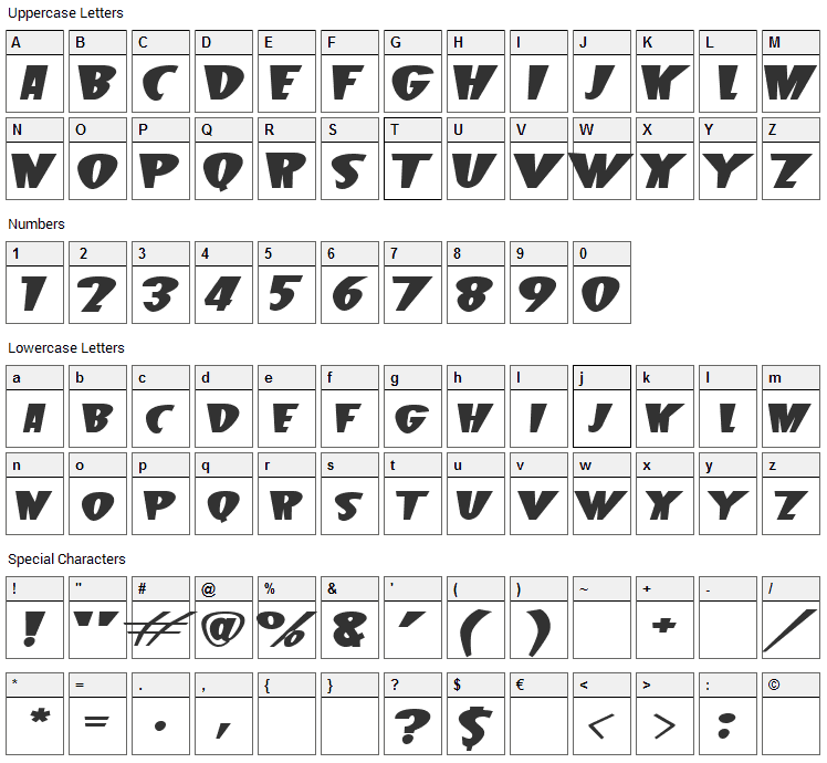 Beetle J Font Character Map