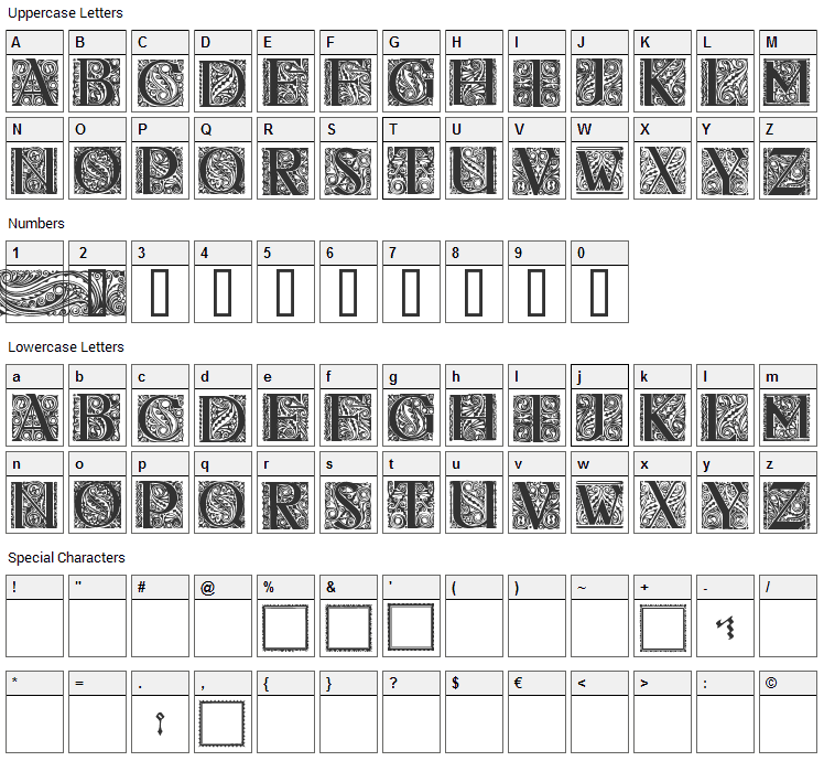 Behrens Antiqua Font Character Map