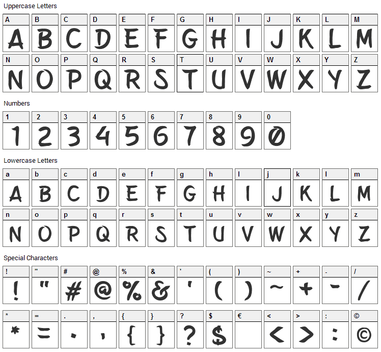 Belepotan Font Character Map