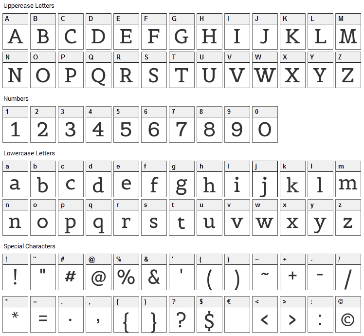 Belgrano Font Character Map