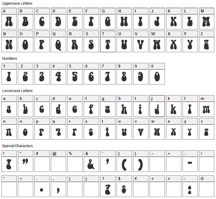 Bell Bottom Laser Font Character Map