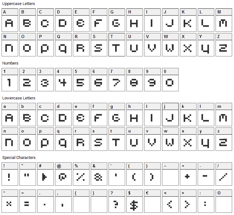 Belmongo Font Character Map