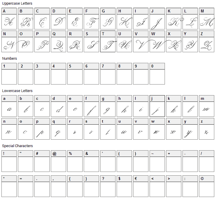 Belphebe Font Character Map