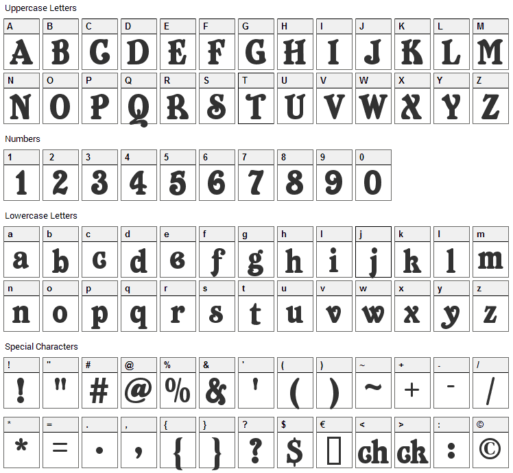 Belshaw Font Character Map