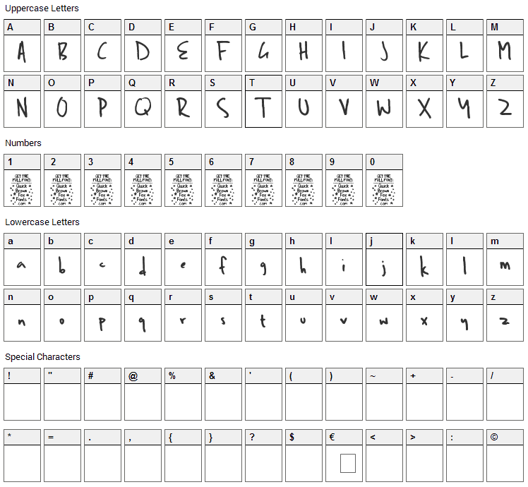 Ben Brown Font Character Map